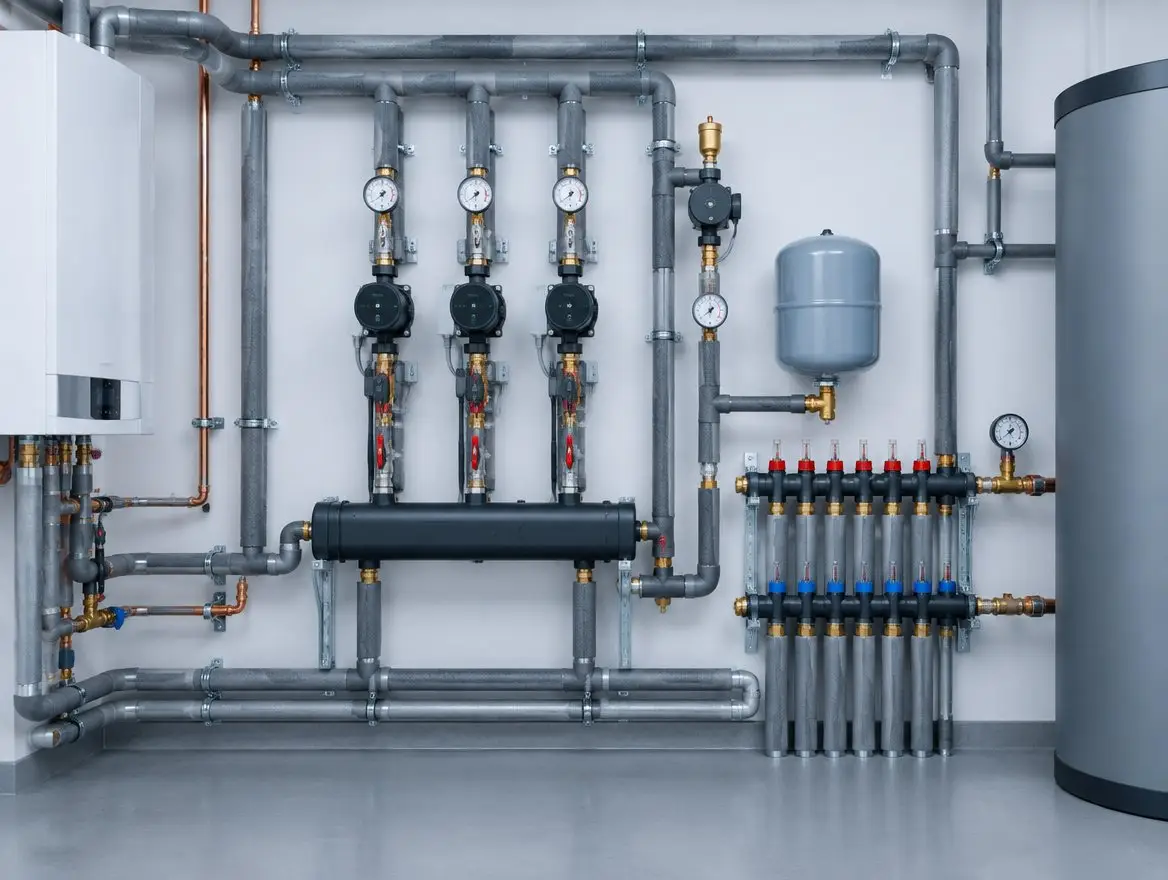Centrale termica con collettore e pompe di circolazione
