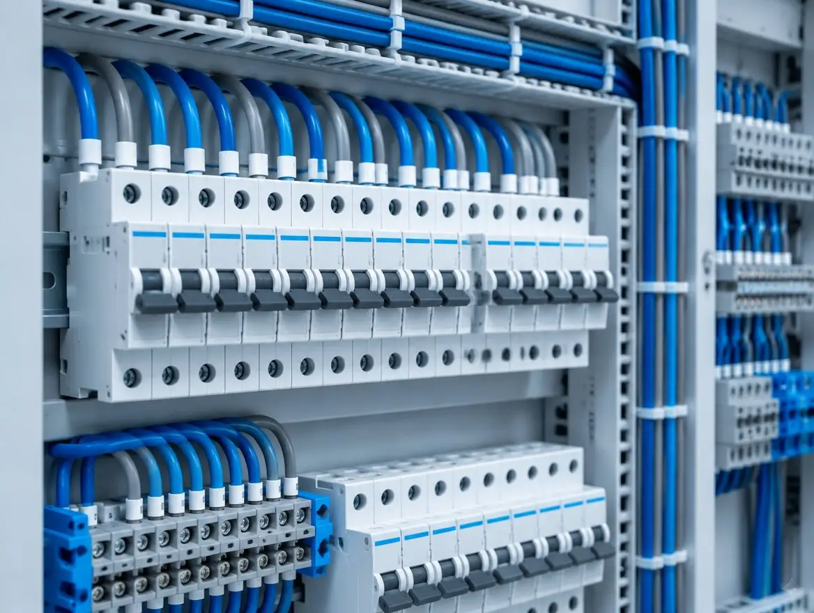 Quadro elettrico di distribuzione con cablaggio ordinato