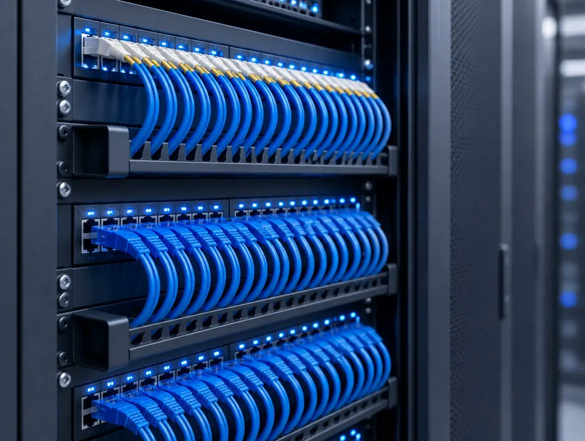 Armadio rack con cablaggio strutturato in rame e fibra ottica
