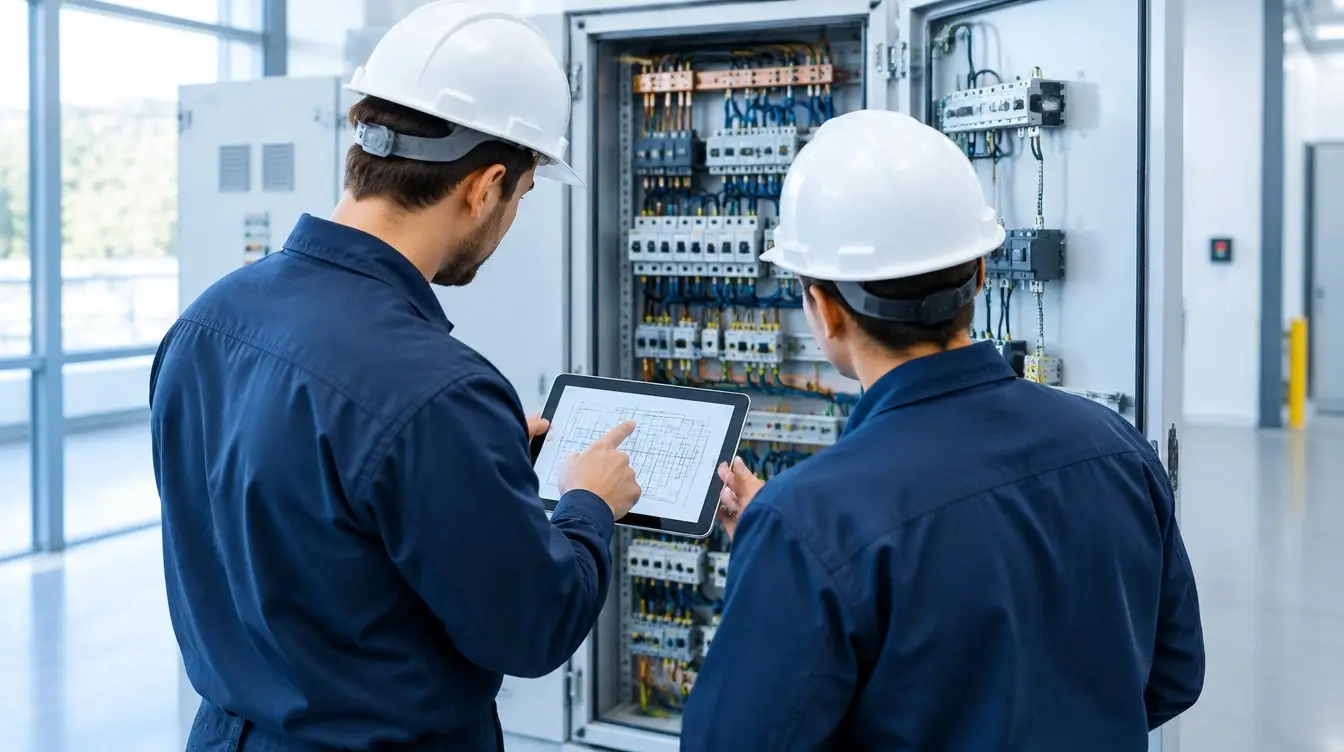 Tecnici che verificano il progetto di un impianto elettrico