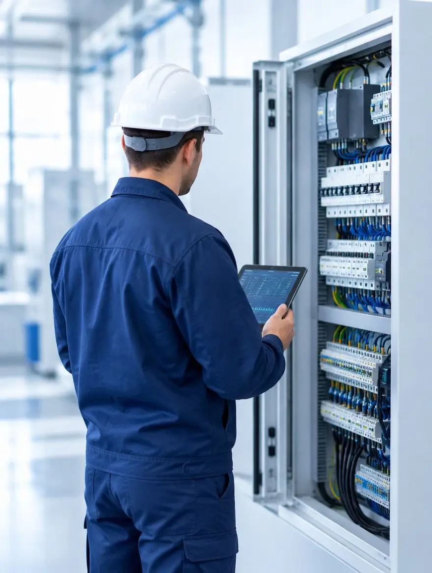 Tecnico specializzato al lavoro su un quadro elettrico